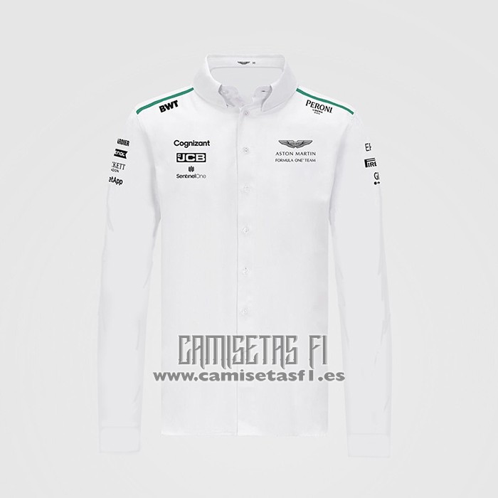 Camiseta Aston Martin F1 2021 Blanco Manga Larga